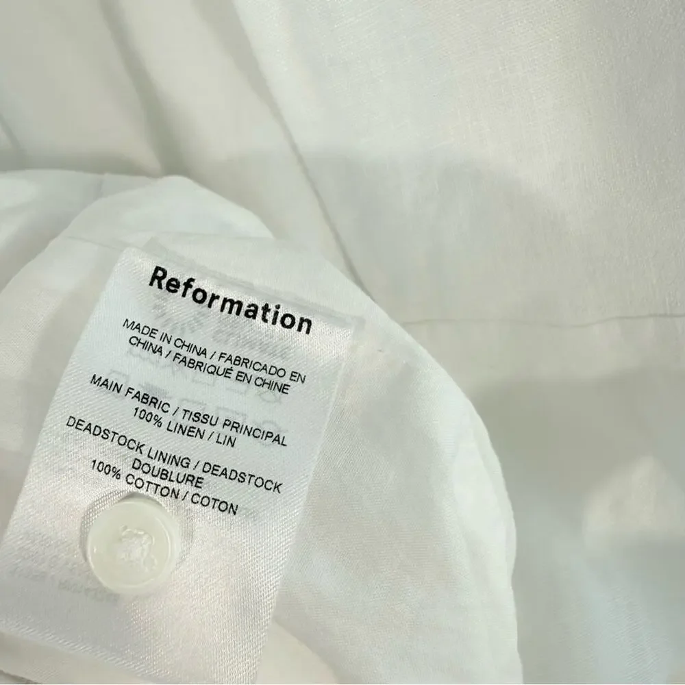 Reformation Naomi White 100% Linen Wide Leg Belted Jumpsuit Size 2